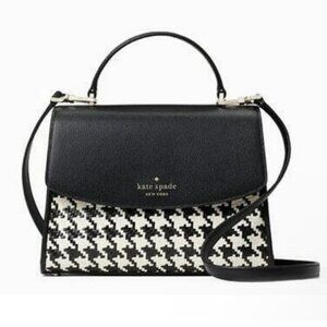 Kate Spade Darcy Black & Ivory Houndstooth Top Handle Bag NWOT